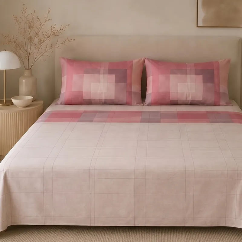 Completo lenzuola matrimoniali in cotone Gabel Square rosa