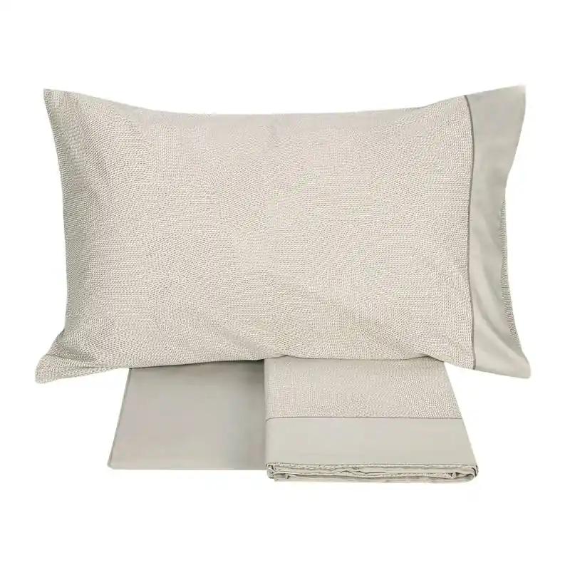 Completo lenzuola matrimoniali in raso Fazzini Sashiko grigio