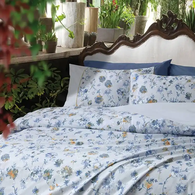 Lenzuola Percalle Matrimoniali GABEL Allure floreale bluette