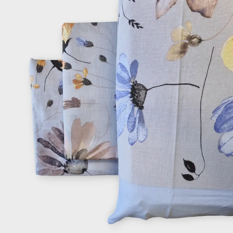 Lenzuola floreali completo matrimoniale in cotone ANIA bluette