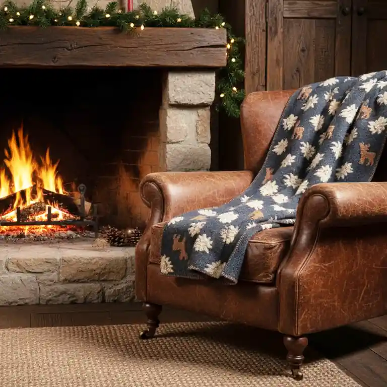 Plaid in Lana Cotta antracite con Cervi Alpini - Soffice e Accogliente per Casa