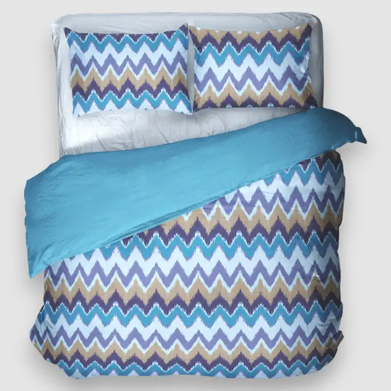Parure copripiumino in cotone matrimoniale NABIL zig-zag bluette