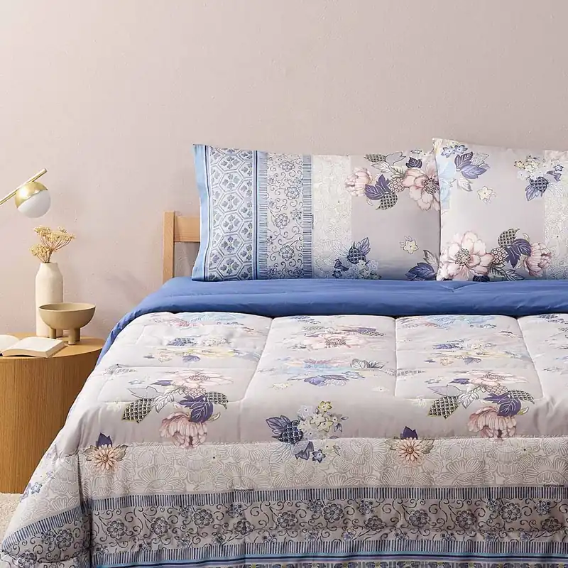 Bassetti Lenzuola Matrimoniali in Raso di Cotone - Collezione Hanami G1 Perla