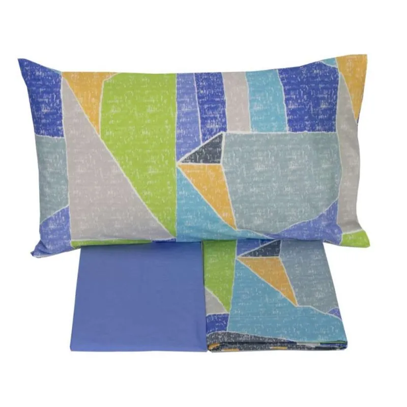 GABEL Completo lenzuola in cotone piazza e mezza MAXI Rainbow bluette