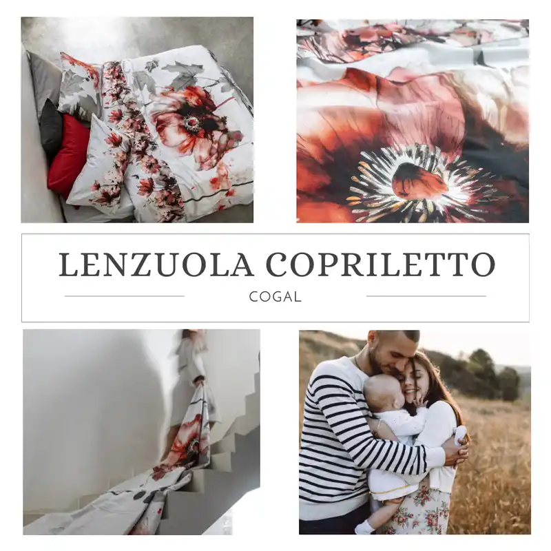 Lenzuola-copriletto matrimoniali in cotone completo floreale rosso