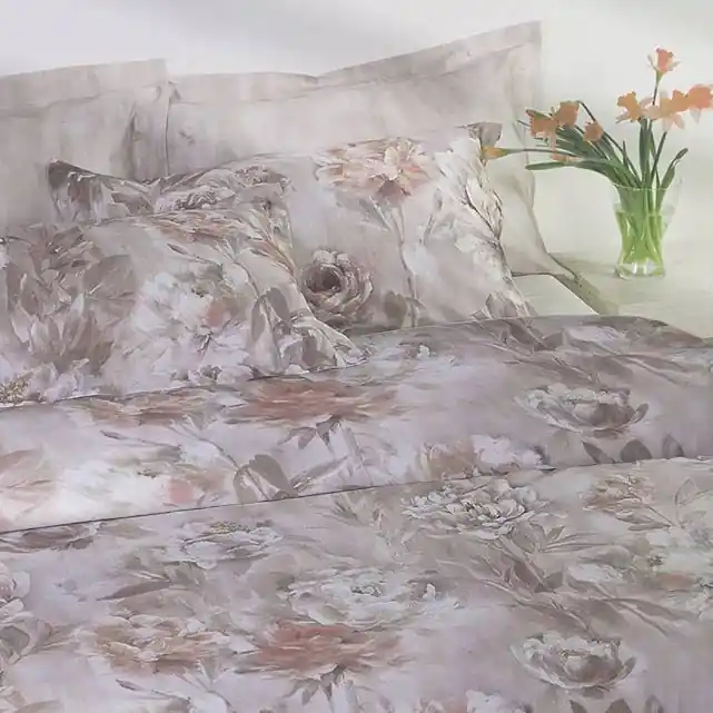 Copripiumino Matrimoniale MIRABELLO in percalle Dipinto di fiori rosa