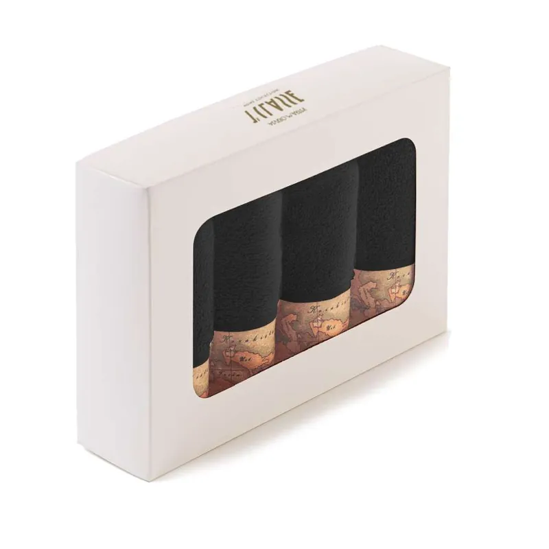Alviero Martini set 4 lavette bagno 30x30 in spugna GEO CLASSIC nero