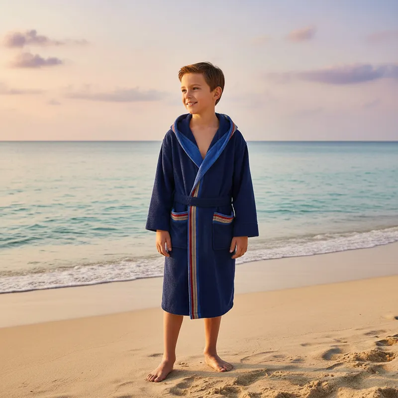 Accappatoio JUNIOR spugna con cappuccio GABEL Pongo blu