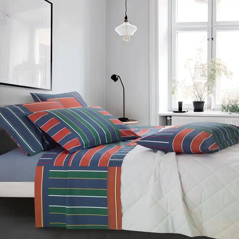 Lenzuola singole completo in cotone GABEL Regimental blu