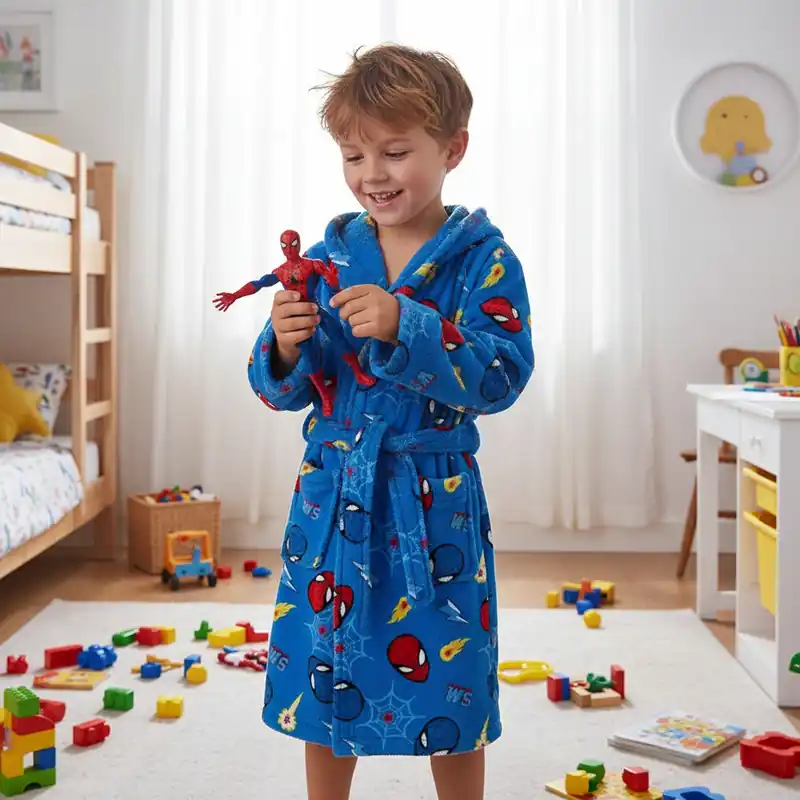 Accappatoio bambino in spugna con cappuccio Marvel SpiderMan blu