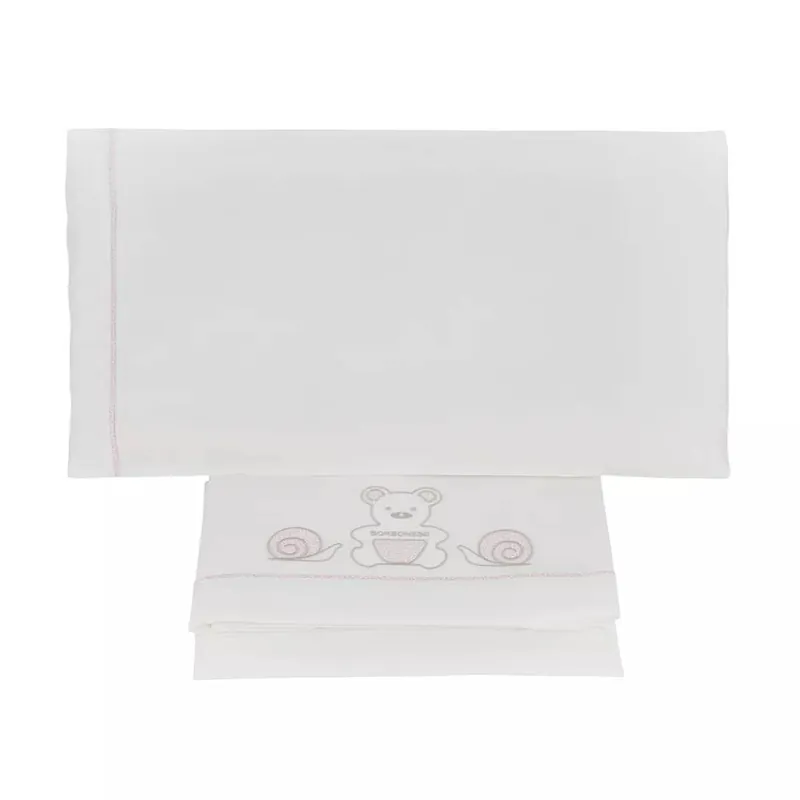 Borbonese completo lettino con sponde in percalle ricamato OP KIDS rosa