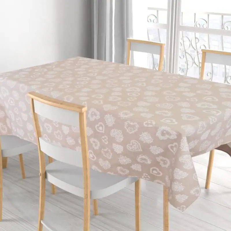 Tovaglia rettangolare Antimacchia Cuori resinata stile Shabby