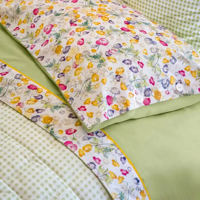Completo lenzuola Fazzini in percalle BLOOMS floreale verde