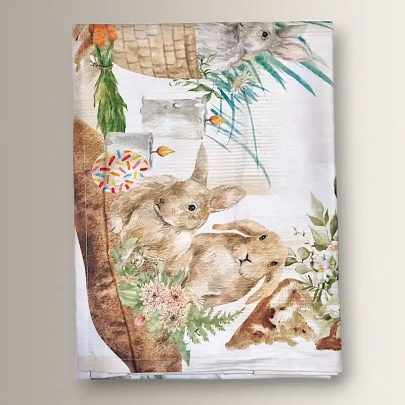 Tovaglia di PASQUA in puro cotone rettangolare BUNNIES and FLOWERS