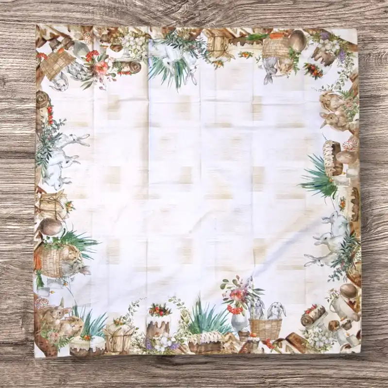 Centrotavola PASQUA cotone tovaglietta quadrata Flowers and Bunnies