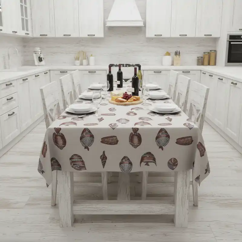 Tovaglia 140x240 cm x12 posti in cotone Pesci marrone stile marino