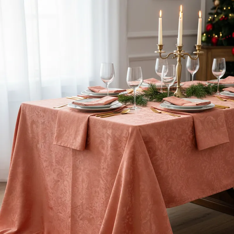 Servizio da tavola 180x270 cm in fiandra con 12 tovaglioli rosa