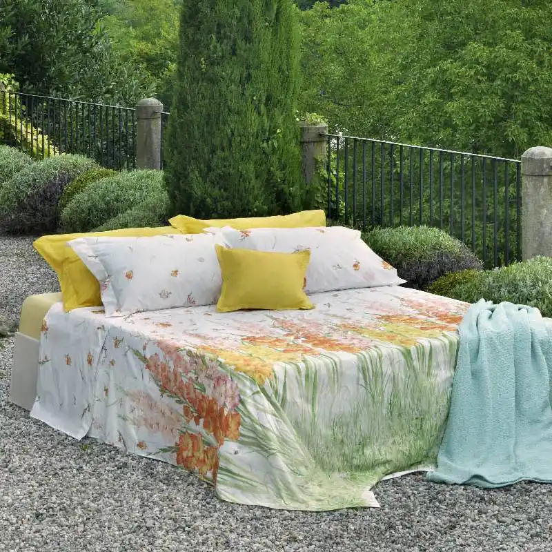 Lenzuola-copriletto matrimoniali MIRABELLO percalle Gladioli arancione