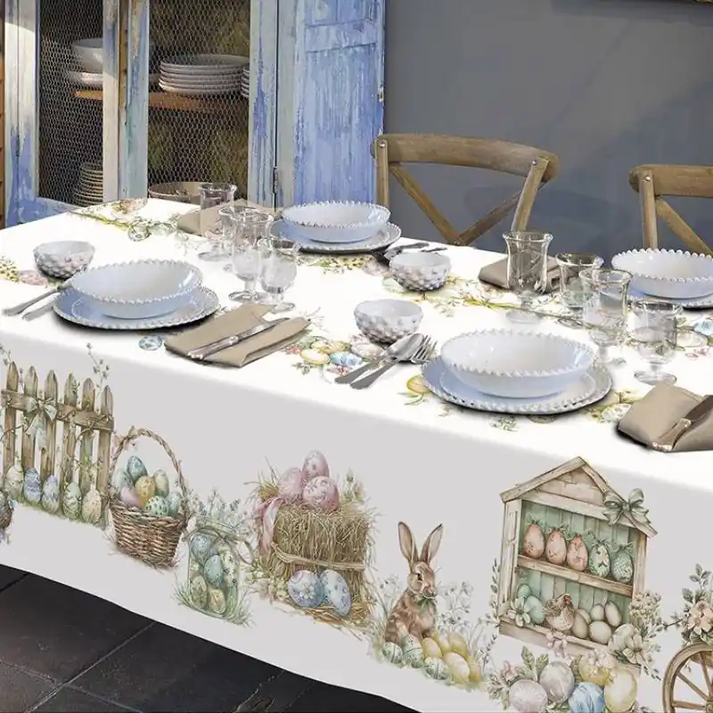 RANDI Tovaglia do pasqua rettangolare in puro cotone Bunny