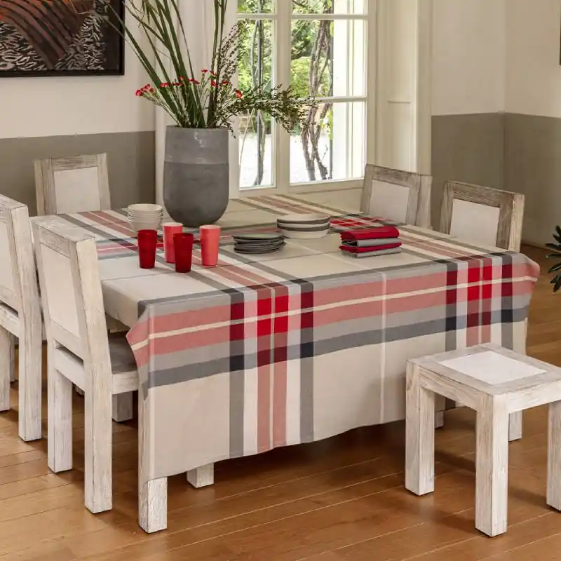 BOSSI CASA Tovaglia Cotone Tinto Filo scozzese 1427 rosso e sabbia