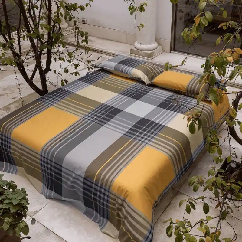 Parure lenzuola con federe tinto filo scozzesi Bossi Casa SAFFRON 7443