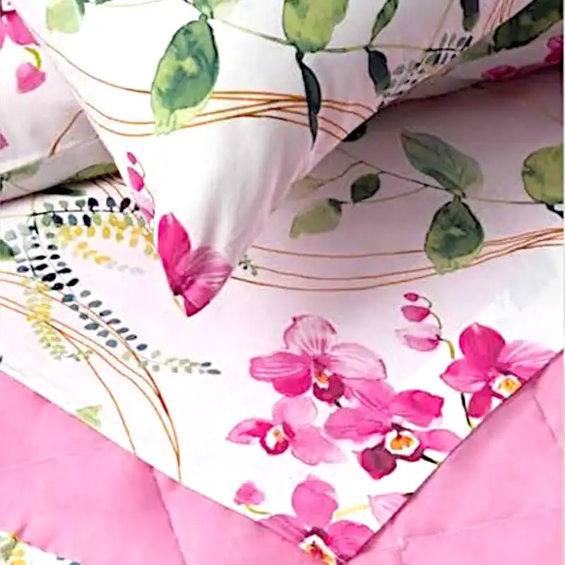 Benasciutticasa Completo letto matrimoniale cotone – Modello Orchidea Rosa floreale