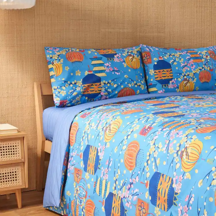 Bassetti completo copripiumino matrimoniale Koyoto azzurro doubleface