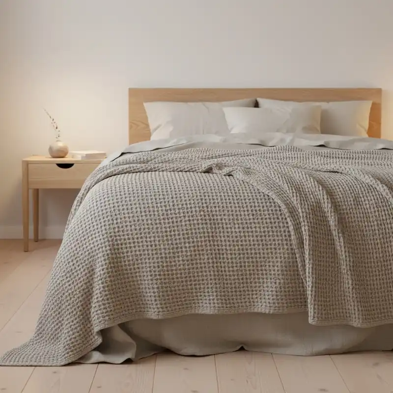 Copriletto matrimoniale Apone, beige, tessuto goffrato, 260x260 cm