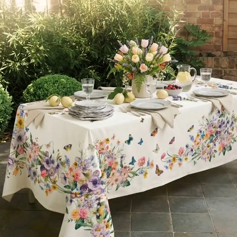 Tovaglia in puro cotone PRIMAVERA fiori e farfalle - stampa digitale