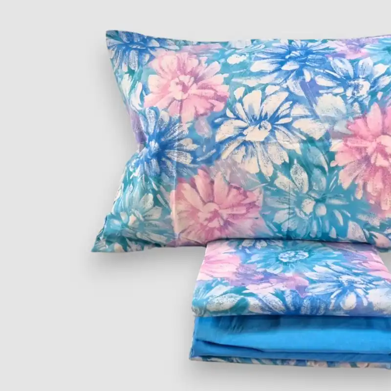 Lenzuola completo in cotone Bassetti Marigold floreale B1 bluette