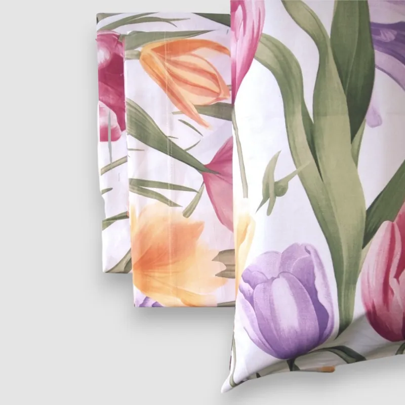 Benasciutticasa Completo letto matrimoniale 240x300 Tulipani fondo bianco primaverile