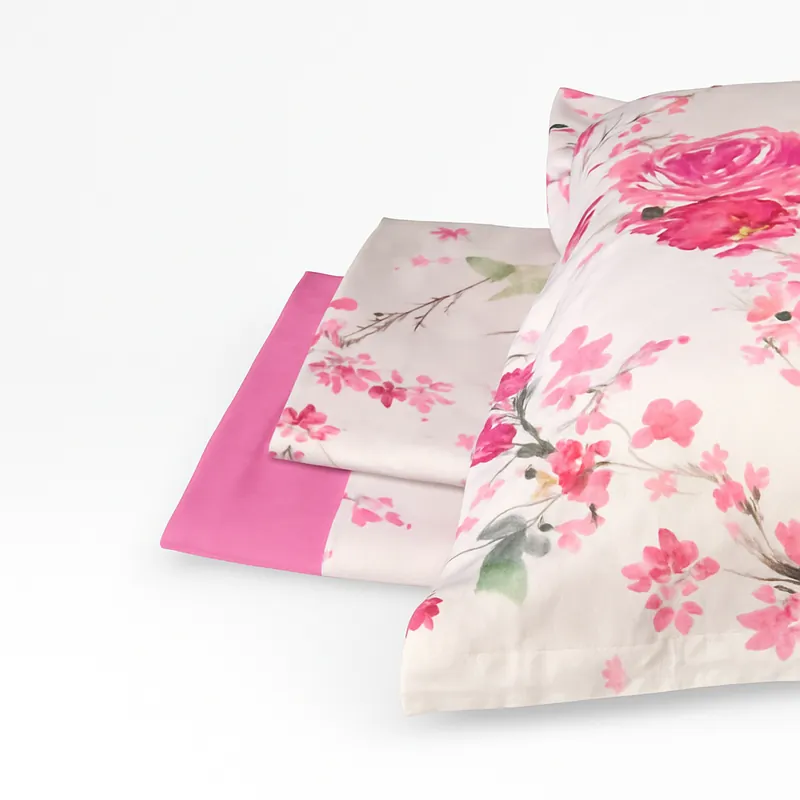 Lenzuola-copriletto matrimoniale MIRABELLO Rami di Rose rosa