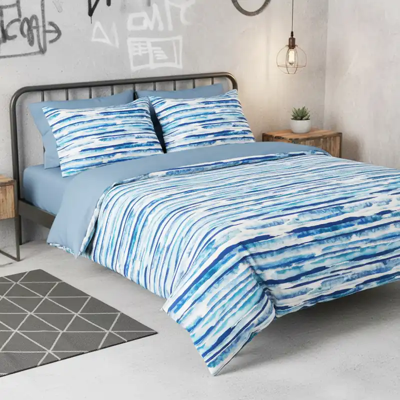 Lenzuola-copriletto in percalle MIRABELLO Lively melange bluette