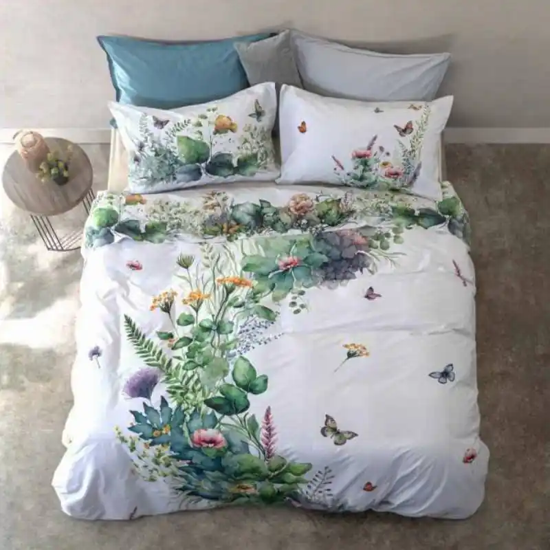 Lenzuola-copriletto matrimoniali in cotone Flower Power 2529 perla