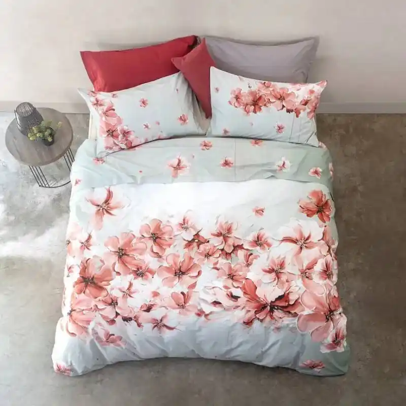 Lenzuola-copriletto matrimoniali in cotone Flower Power 2530 corallo