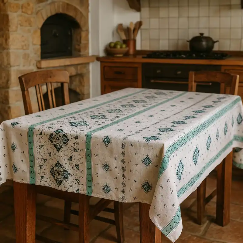 Tovaglia rettangolare con stampa romagnola 140x240 cm blu e verde
