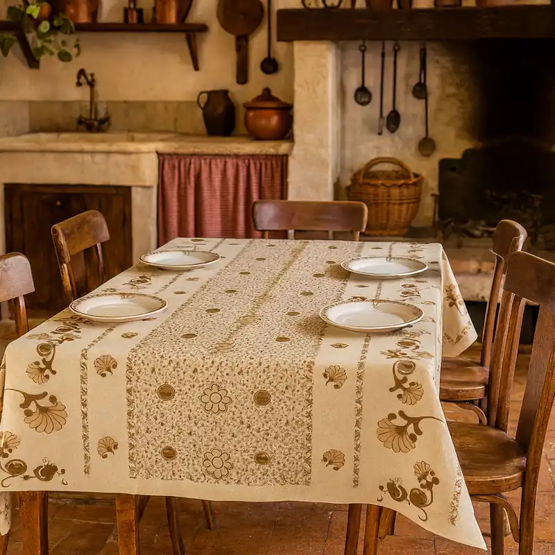 Tovaglia rettangolare con stampa romagnola 140x240 cm tortora e beige