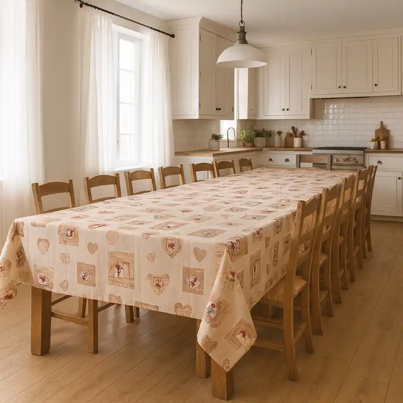Tovaglia 100% cotone x14 persone Cuori stile Shabby Chic 140x320