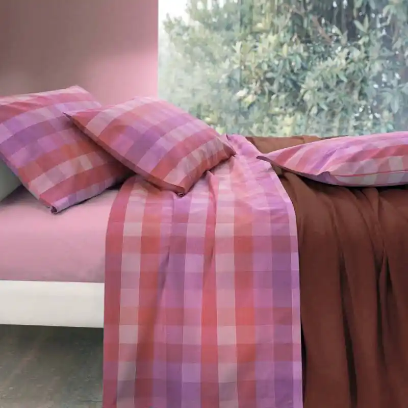 Lenzuola in puro cotone matrimoniali GABEL Brasilia quadretti fuxia