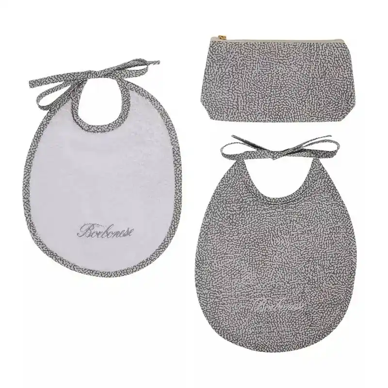 Coppia di bavaglini in trousse Borbonese KIDS Splendido grigio in spugna
