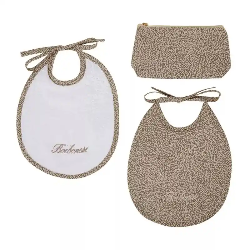 Coppia di bavaglini in trousse Borbonese KIDS Splendido marrone in spugna