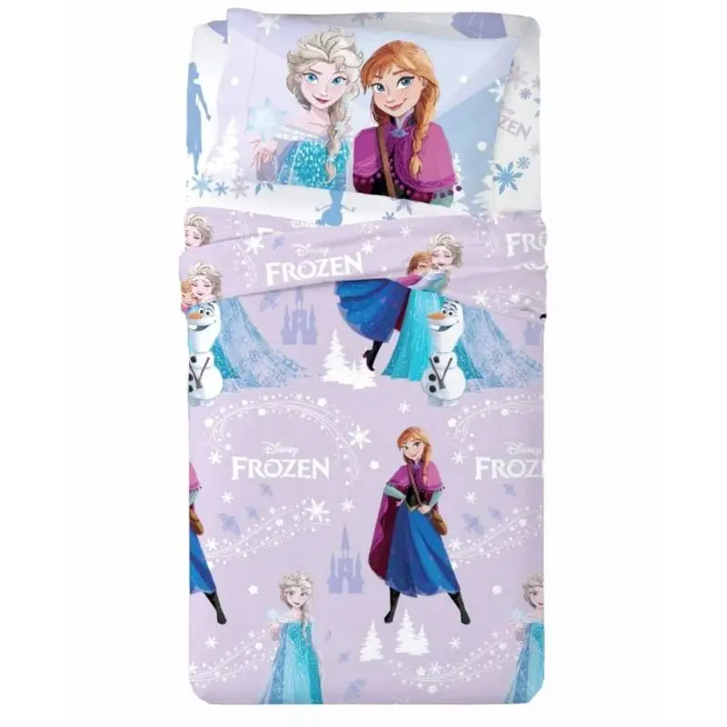 Lenzuola in cotone per Bambine Frozen lilla Elsa&Anna Originale Disney