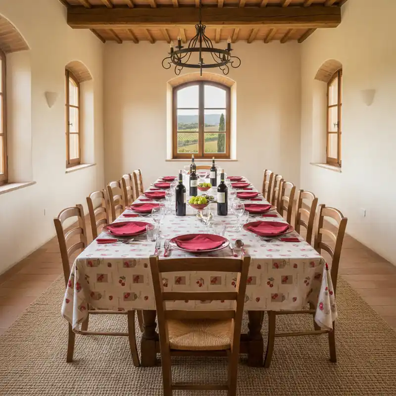 Servizio da tavola MAXI 24 posti CERISE in panama 140x450 con tovaglioli