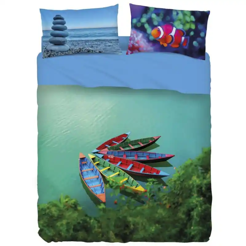 Bassetti completo lenzuola-copriletto 5 BOATS in cotone fantasia marina