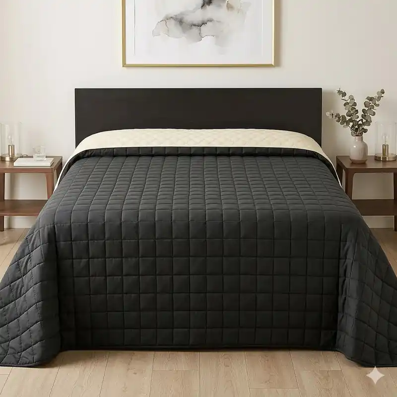 Copriletto trapuntato in raso matrimoniale Blumarine Lory nero con strass