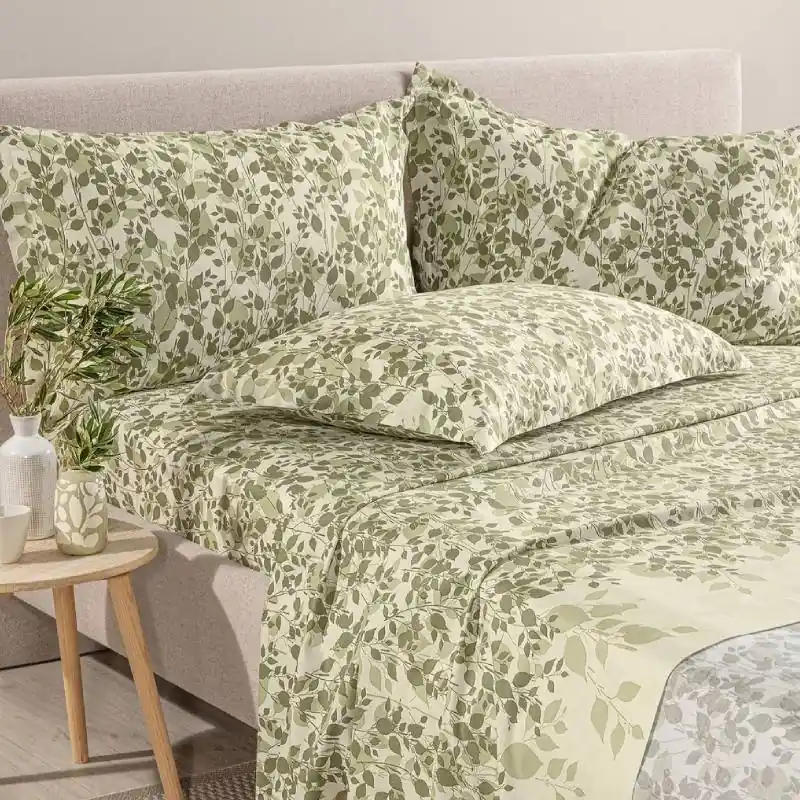 Lenzuola Caleffi completo matrimoniale in Cotone e Lyocell Chiara verde