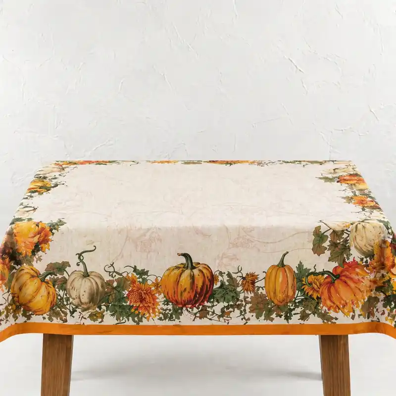Tovaglia Rettangolare Zucca Autunnale Effetto Lino Cotone 6 o 12 Posti