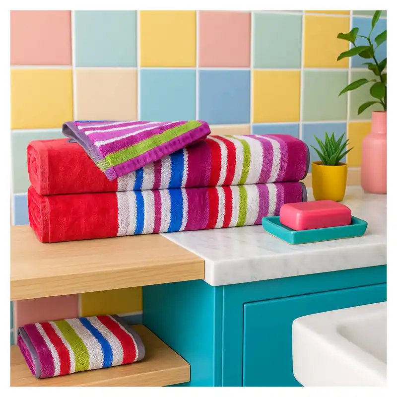 Set 1+1 asciugamano e ospite Carrara Shangai righe fuxia melange