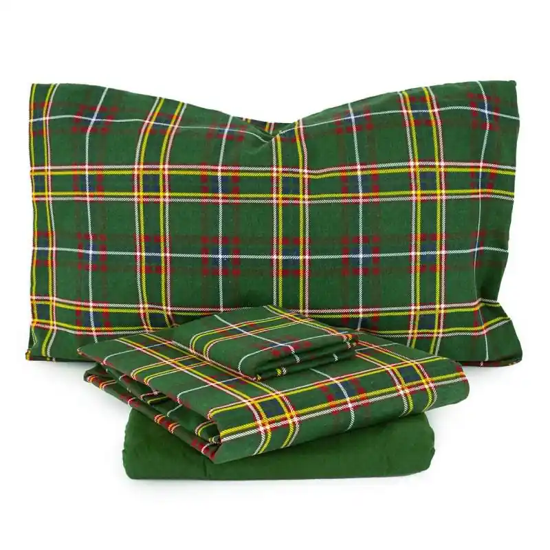 Completo lenzuola matrimoniali in cotone TARTAN scozzese verde