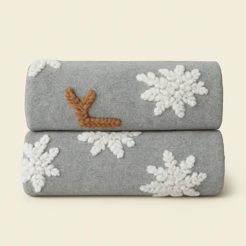 Plaid in Lana Cotta Panna con Cervi e fiocchi grigio - Soffice e Accogliente per Casa